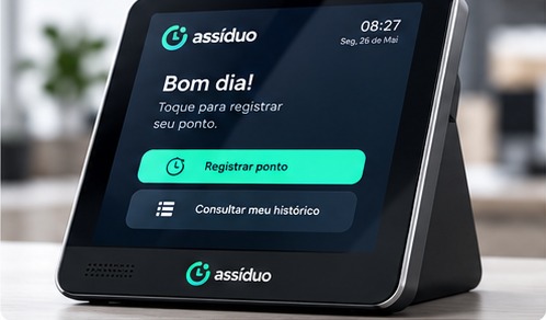 Tablet de check-in Assíduo, em suporte de mesa